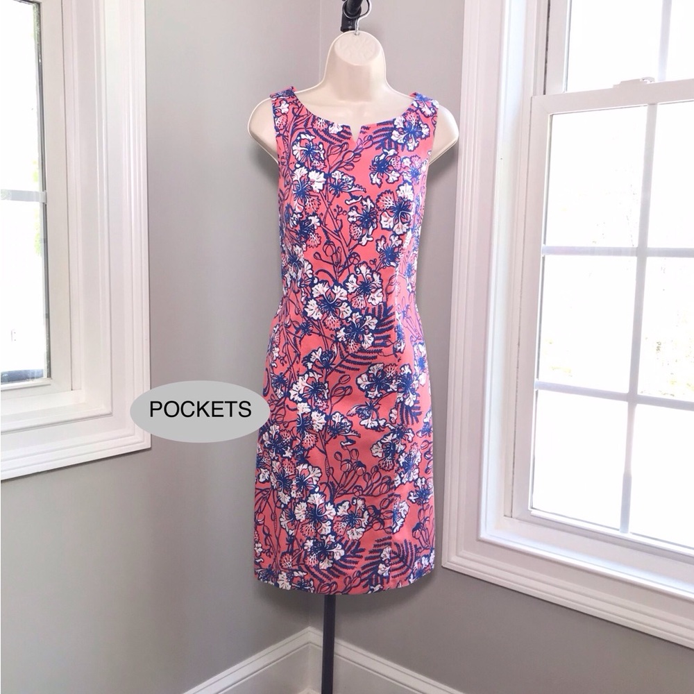 Talbots Sleeveless Floral Sheath Dress Pockets ~ Women’s 4 EUC